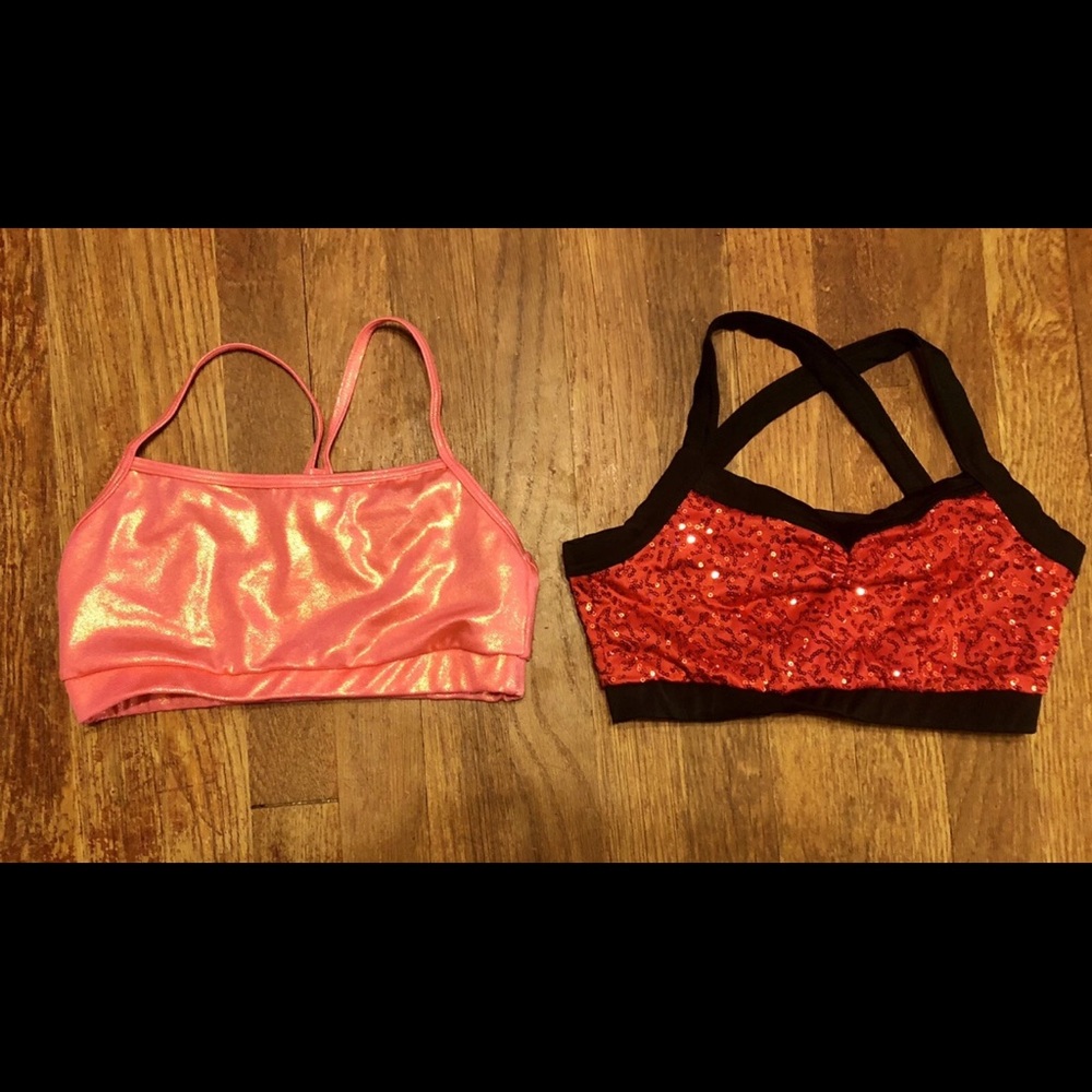 ❤️2 Balera sports bras Girls Child Large Red Black Sequins Orange Glitter Dance